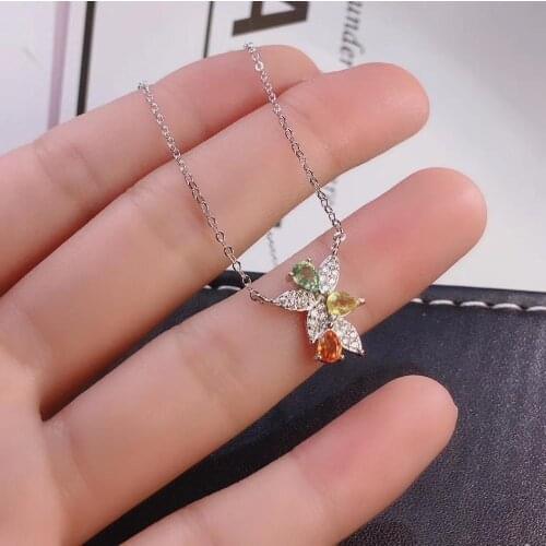 Natural Multicolor tourmaline Pendant necklace S925 silver Natural gem necklace cute special geometry woman party gift jewelery