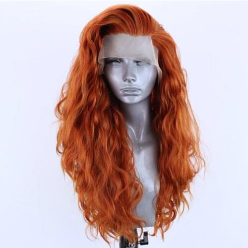 Orange Lace Frontal Wig Body Wave Synthetic Lace Front Wigs High temperature Fiber Hair Wigs For Women Cosplay Wig 24 Inch
