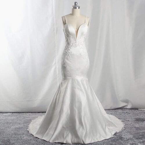 RSW1700 Real Pictures Yiaibridal Buttons Till Hem Cut-Out Waist Design Illusion Backless Mermaid Satin Wedding Dress 2020