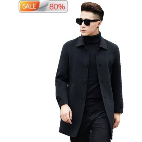 Handmade Double-faced Wool Autumn Cashmere Long Coat Winter Jacket Men Korean Woolen Overcoat Abrigo HombreA1 NDA02