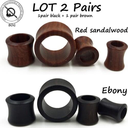 BOG-Lot 2 Pairs Sandalwood Wood Double Flared Hollow Ear Tunnel Plug Expanders Earlet Gauges Body Piercing Jewelry Earring