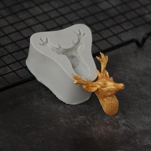 3D Stag Head Fondant Cake Silicone Mold DIY Deer Head Gypsum Silicone Mould Christmas Cupcake Decorating