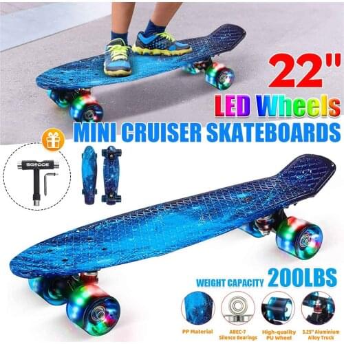 22 inch Skateboard Cruiser Board Board 22" Retro Longboard Skate Graphic Galaxy Complete Boy Girl Led Light
