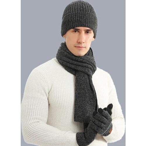 Warm Suit Autumn And Winter Mixed Color Knitting Wool Thick Hat Scarf Gloves Three Pieces
