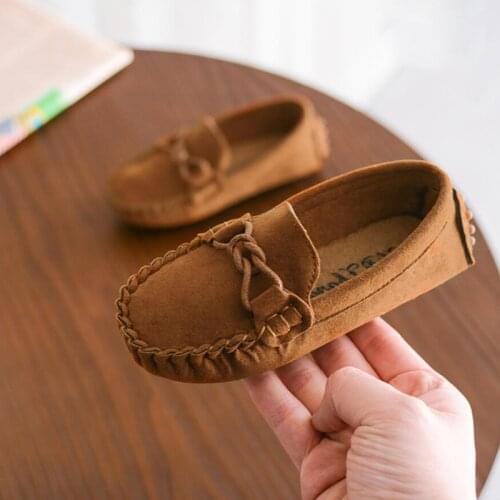 Spring Autumn Children Suede Leather Single Shoes Girls Boys Flat Slip-On Casual Brown Shoes 1 2 3 4 5 6 7 8 9 10 12 Years Kids