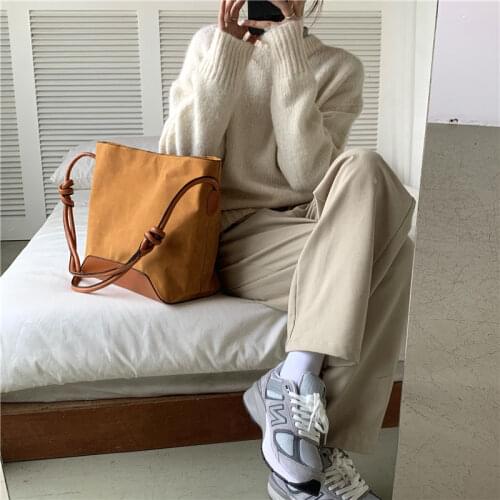 Retro Large Capacity Crossbody Bags For Women Nubuck PU Leather Female Shoulder Bucket Bag Luxury Handbags Women Bags Designer