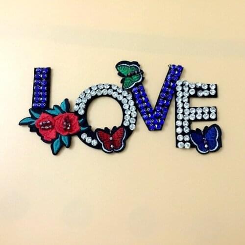 Handmade Beaded Butterfly Embroidered Badge Cloth Stickers Crystal Letters LOVE Clothes Shoes and Hats Ornament DIY Decoration