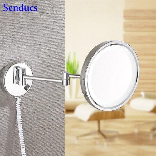 Senducs Chrome Led Bathroom Mirror With High Quality Brass Bath Mirrors 8.5 Inch Beauty Mirror 3x Magnifying Bathroom Mirrors
