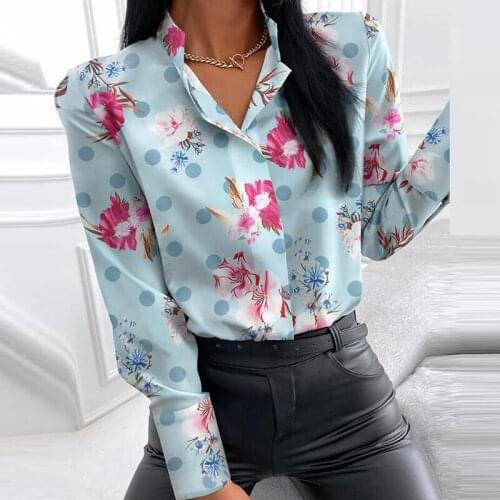 Vintage Floral Print Women Blouse Fashion Long Sleeved V Neck Turndown Casual Shirt 2021 Autumn Ladies Loose Elegant Tops
