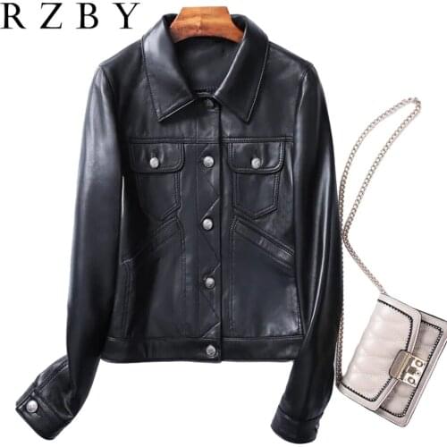 Women 2021 Autumn Real Leather Jacket 100% Natural Sheepskin Jaqueta De Couro Feminina Casual Female Motorcycle Coat RZBY607