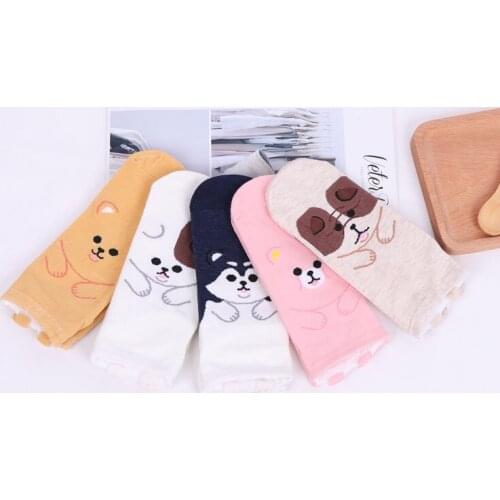 Ladys Casual socks Cotton Leisure Wear Girls Home Clothing and Female short sock Cartoon Dog breathable sock Gift Crew Sock