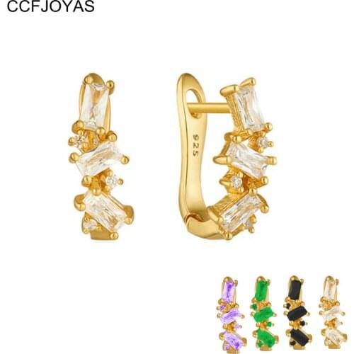 CCFJOYAS 925 Sterling Silver INS Micro-inlaid Zircon Geometric U-shaped Hoop Earrings for Women Colorful Zircon Earrings Jewelry