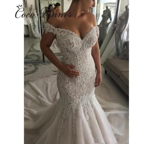 Heavy Pearls Beading High Quality America and Europe Style Mermaid Wedding Dress 2020 Lace Custom Made Bride Dress W0562