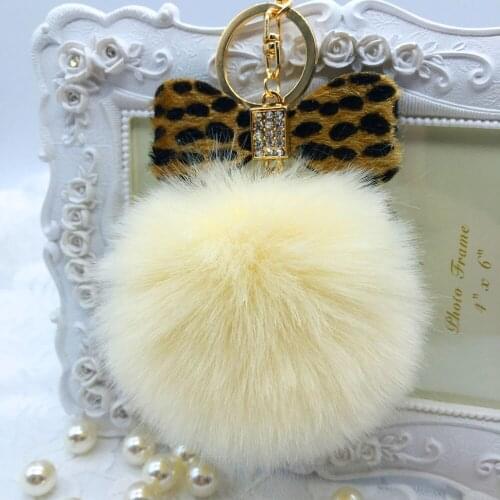 1Pcs Fur pom pom Keychain Fluffy Faux Rabbit Fur Ball Bowknot Charm Car Keychain Handbag Key Ring Colorful key chain Women Feida