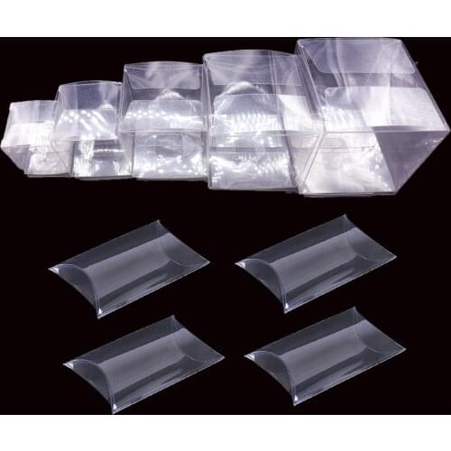 10pcs Transparent Clear PVC Candy Box Square Pillow Shape Chocolate Gift Box Wedding Favor Birthday Baby Shower Party Supply