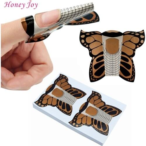 100pcs Pro Golden Butterfly Square Tips Nail Forms Acrylic Curve UV Gel Nails Extension Nail Art Tool Guide Self-Adhesive
