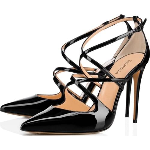 2021 spring new pointed patent leather high heels buckle large size thin belt single shoes banquet dress bridesmaid wedding shoe