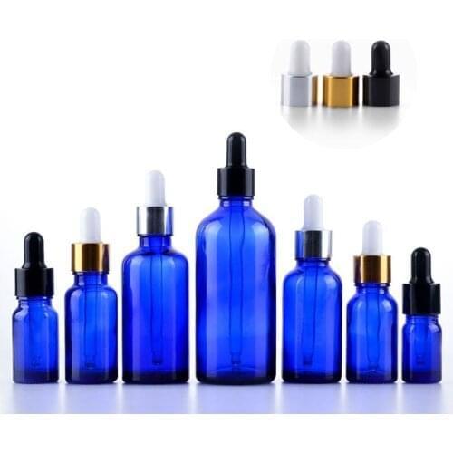 5pcs 5/10/15/20/30/50/100ml Blue Refillable Dropper Bottle Essential oil Glass Aromatherapy Liquid Drop Massage Pipette Bottles