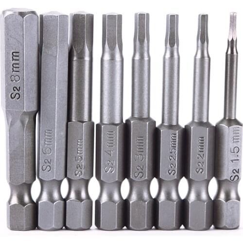 8Pcs 50mm Magnetic Hexagon Screwdriver Bit S2 Steel 1/4 Inch Hex Shank Screw Drivers Set Length H1.5-H8 For Power Tools#95247