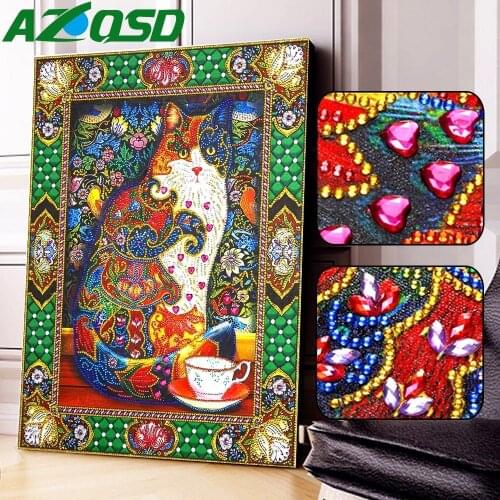 AZQSD 5D DIY Diamond Painting Animal Picture of Rhinestones Diamond Mosaic Cat Home Decor Partial Round Drill Special Shaped