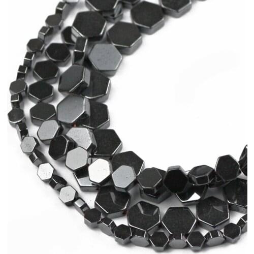 UPGFNK Hexagon Natural Black Hematite Stone Bead Loose Spacer Beads For Jewelry Making DIY Bracelet Necklace Accessories 4 6 8mm