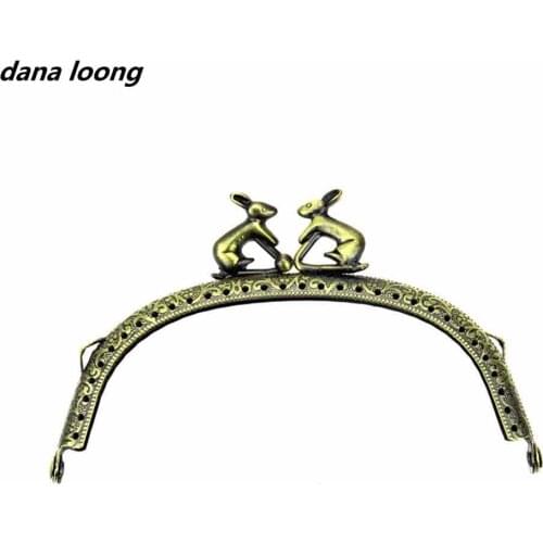 1 Piece 12.5 CM Embossing Arc Antique Bronze Rabbit Head Metal Purse Frame Kiss Clasp DIY Bag Accessory