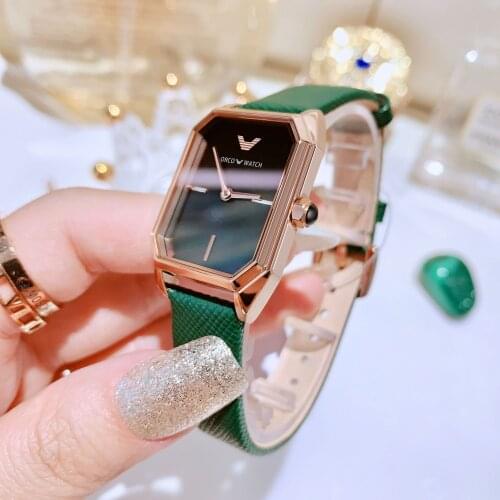 ORCO watch ladies square small green ladies watch. Vintage malachite small green watch, a luxury watch for women European women