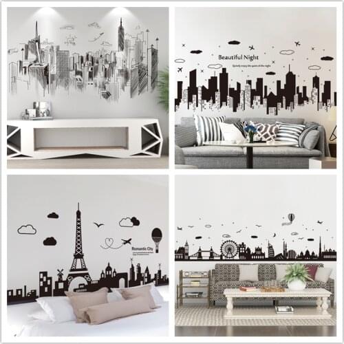 Black Buildings Wall Decals DIY European Style Home Decor Sticker for Living Room Bedroom Home Decoration