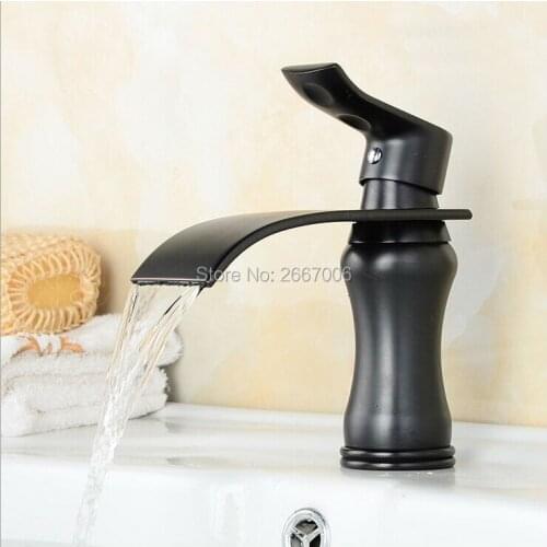 GIZERO Black Faucet Solid Brass Antique Retro Faucet Deck Mount Basin Waterfall Mixer Torneira ZR321