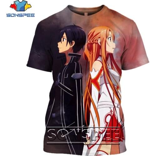 SONSPEE Fight Amime Sword Art Online Kirito Asuna Shirt 3D Printing Men Women Summer Harajuku Casual Man Oversize Tshirt Kid Top