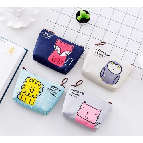 Cute Cartoon Animal Coin Purse Women Mini Canvas Card Holder Small Wallet Pouch Daily Storage Bag Kawaii Girls PVC Purse Clutch