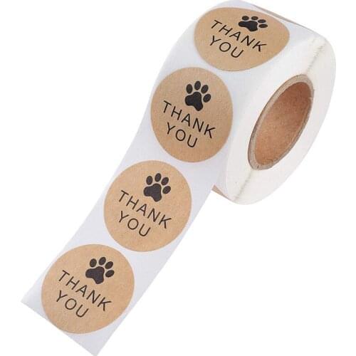Round Kraft Paper Thank You for Bear footprints Stickers 50-500pcslabels Sticker Cute handmade Stationery Sticker