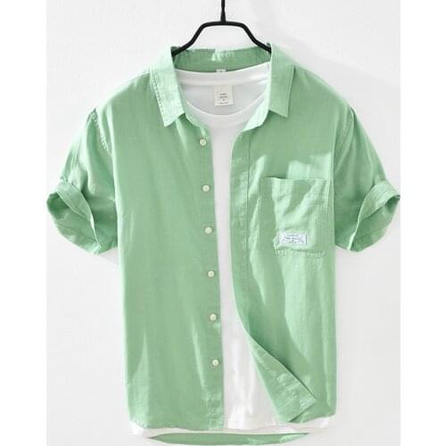 2021 Summer New Short Sleeve Shirts For Men Cotton Linen Loose Plus Size Tops Male Casual Turn-down Collar Button Up Clothing