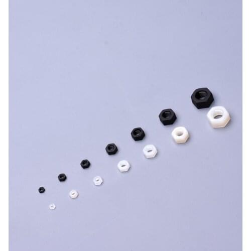 Nylon Hardware Nylon Plastic Hex Nut Screw Cap M2-M8 Black/White Hardware Fasteners 50pcs