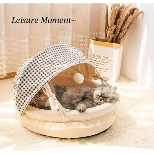2021 New Cute Cat Bed Four-season Universal Cat Tent Cave Semi-enclosed Round Cat Cradle Soft Summer Kennel for Cat Kitten Puppy