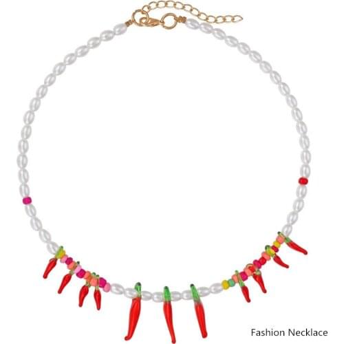 New Fashion Women Necklace Fruit Chili Cartoon Cute Pearl Clavicle Chain Necklaces Party Pendant Chain Necklace Bohemia Jewelry