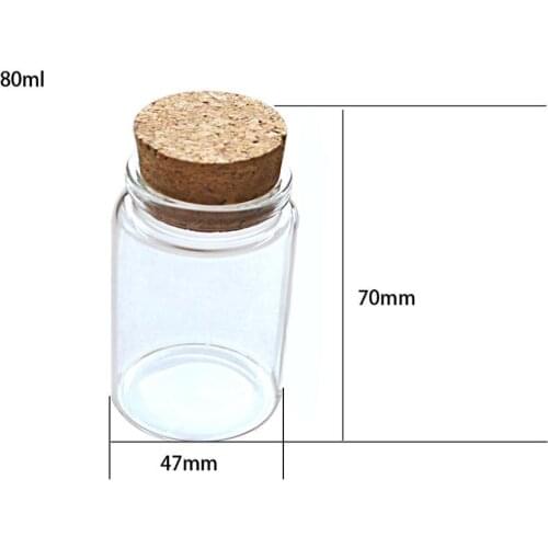 Wholesale 50Pcs Tiny Glass Bottles Cork Empty Cute Transparent Glass Bottle Jars Vials 47*70*33mm 80ml