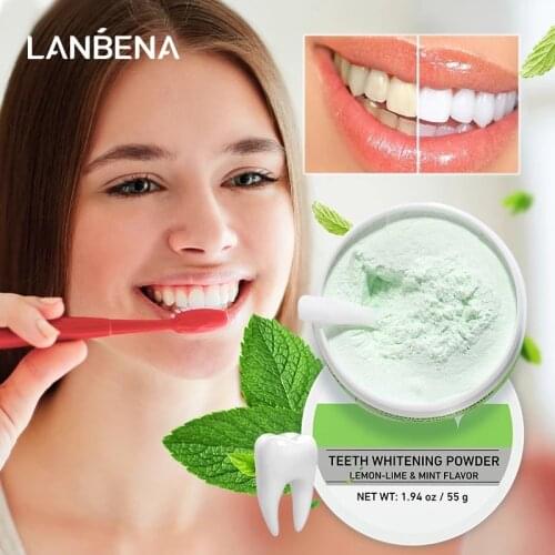 LANBENA Teeth Whitening Powder Tangy Lemon Lime Hygiene Dental Tooth Cleaning Remove Tartar Safe Protect Bright Teeth Oral Care