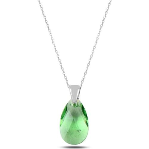 Silverlina Silver Crystal Green Drop Pendant