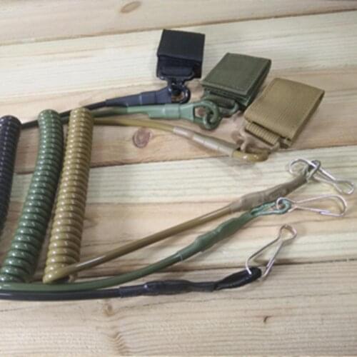 Outdoor Tactical Spring String Buckle Key Chain Safety Cord Carabiner Hook Strap Adjustable Combat Sling Telescopic Belt