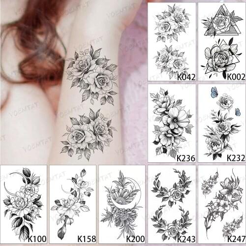 9PC Transfer Waterproof Temporary Tattoo Sticker Sexy Flower Rose Peony Flash Tatoo Woman Child Kids 3D Baby Art Fake Tatto Man