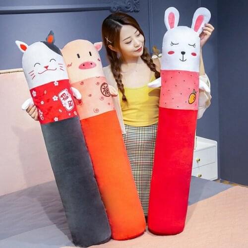 High Quality Funny Lucky Cat Long Ears Rabbit Piggy Elephant Plush Long Pillow Toy Soft Stuffed Cartoon Animal Bear Cow Doll
