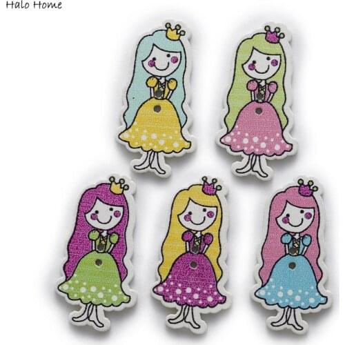 30pcs Princess Wood Buttons for Sewing Scrapbook Clothing Headwear Handmade Crafts Home Decor Accessories DIY 35x18mm