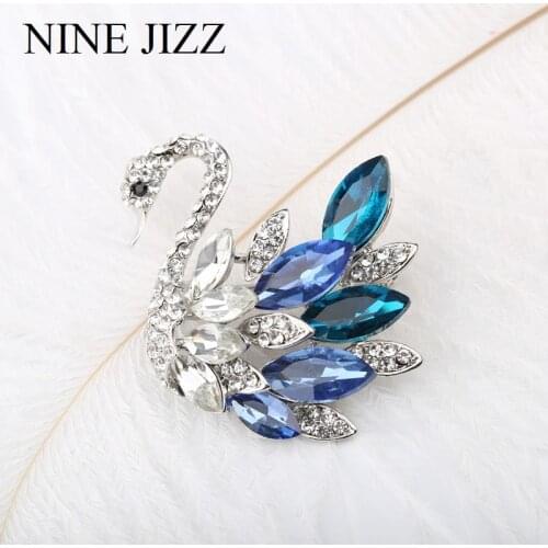 NINEJIZZ Lovely Crystal Swan Brooches For Women Colorful Animal Rhinestone Cameo Brooch Lapel Pins Christmas Gifts Top Quality