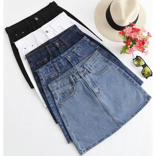Sexy Women Denim Mini Skirt Fashion Summer High Waist Korean Black Skirt Blue Harajuku Plus Size Cotton Package Hip Jeans Female