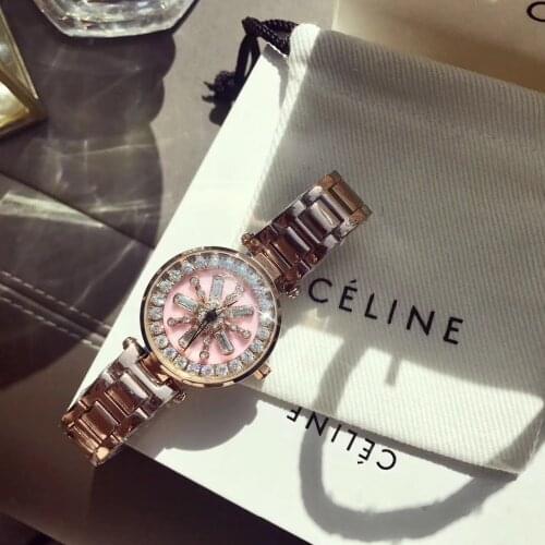 New Designer Crystal Flower Spinning Watches for Women GOOD LUCK Rotating Gift Watch Anti Fading Full Steel Bracelet Wrist watch