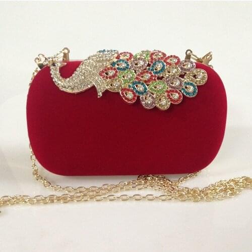 Women Rhinestone Evening Clutch Bag Ladies Red Clutch Purse Chain Handbag Bridal Wedding Party Purse