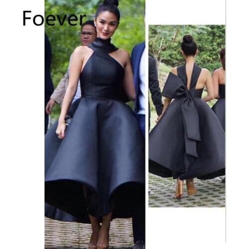 2019 New Ball Dress Sweet 15 vestido de festa Halter Off shoulder Black Draped Bow Women Formal prom Evening dresses