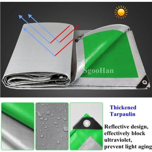 0.32mm PE Tarpaulin Rainproof Cloth Sun Shade Sail Boat Car Truck Canopy Tarp Ground Sheet Camping Waterproof Cloth Green-Silver