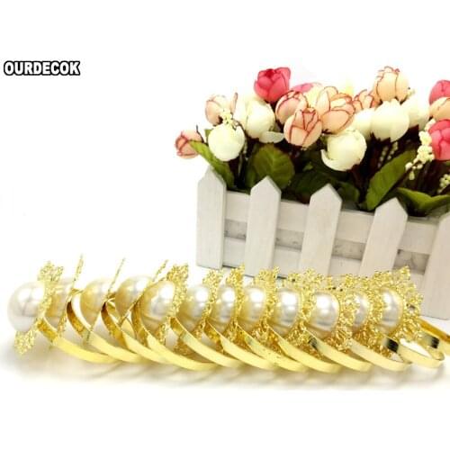 10 Pcs/lot Gold Ring Fauxl Pearl Napkin Rings Serviette Holder For Wedding Party Banquet Supplies